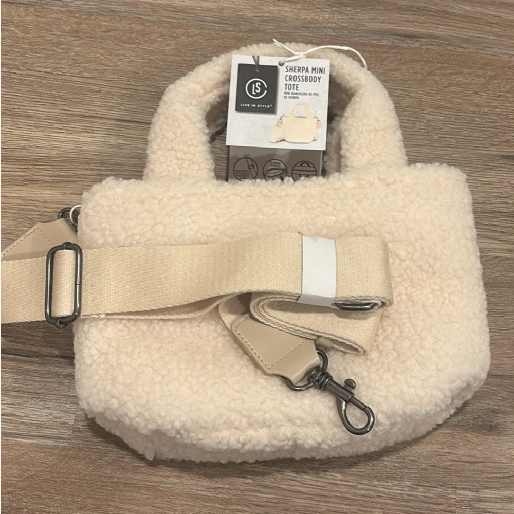 Sherpa Mini Crossbody Tote in Cream